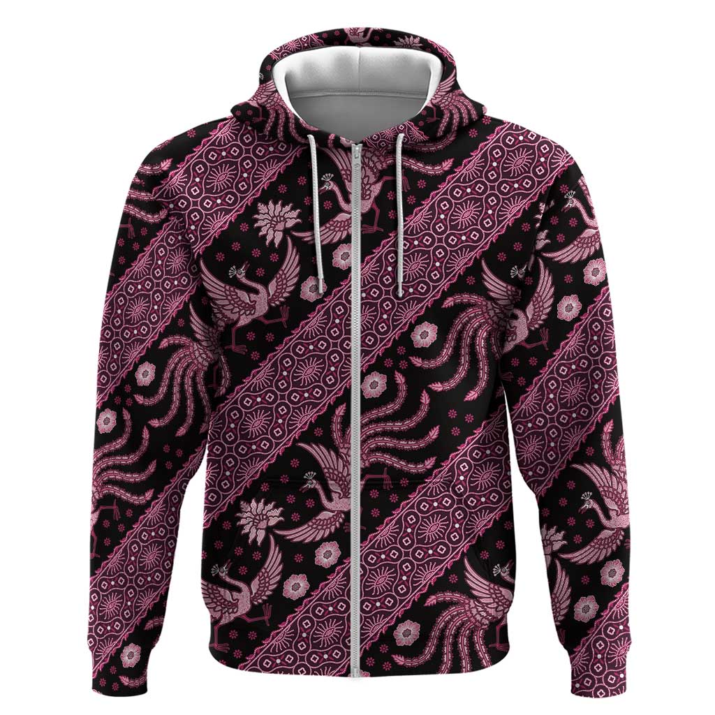 Indonesia Batik Pattern Zip Hoodie Pink Version - Wonder Print Shop