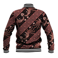 Batik-pattern baseball jacket back in red and black with striped ribbed cuffs and hem