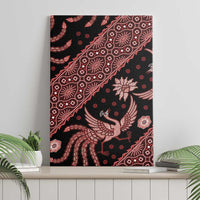 Batik pattern canvas wall art with black base and red floral and bird motifs