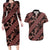 Indonesia Batik Pattern Couples Matching Long Sleeve Bodycon Dress and Hawaiian Shirt Red Version - Wonder Print Shop