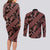 Indonesia Batik Pattern Couples Matching Long Sleeve Bodycon Dress and Long Sleeve Button Shirt Red Version - Wonder Print Shop