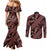 Indonesia Batik Pattern Couples Matching Mermaid Dress and Long Sleeve Button Shirt Red Version