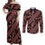 Indonesia Batik Pattern Couples Matching Off Shoulder Maxi Dress and Long Sleeve Button Shirt Red Version - Wonder Print Shop