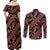 Indonesia Batik Pattern Couples Matching Off Shoulder Maxi Dress and Long Sleeve Button Shirt Red Version - Wonder Print Shop