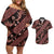 Indonesia Batik Pattern Couples Matching Off Shoulder Short Dress and Hawaiian Shirt Red Version - Wonder Print Shop