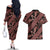 Indonesia Batik Pattern Couples Matching Off The Shoulder Long Sleeve Dress and Hawaiian Shirt Red Version - Wonder Print Shop