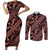 Indonesia Batik Pattern Couples Matching Short Sleeve Bodycon Dress and Long Sleeve Button Shirt Red Version - Wonder Print Shop