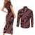 Indonesia Batik Pattern Couples Matching Short Sleeve Bodycon Dress and Long Sleeve Button Shirt Red Version - Wonder Print Shop