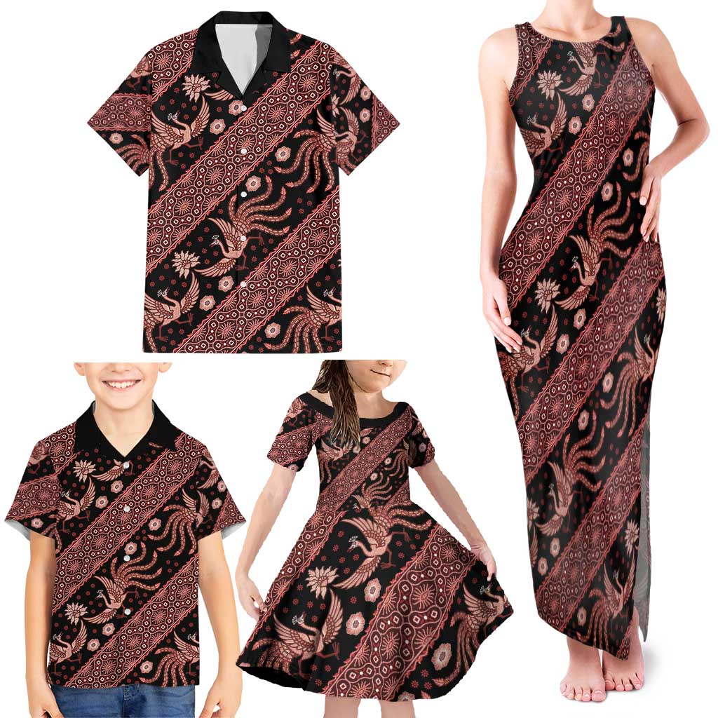 Indonesia Batik Pattern Family Matching Tank Maxi Dress and Hawaiian Shirt Red Version - Wonder Print Shop