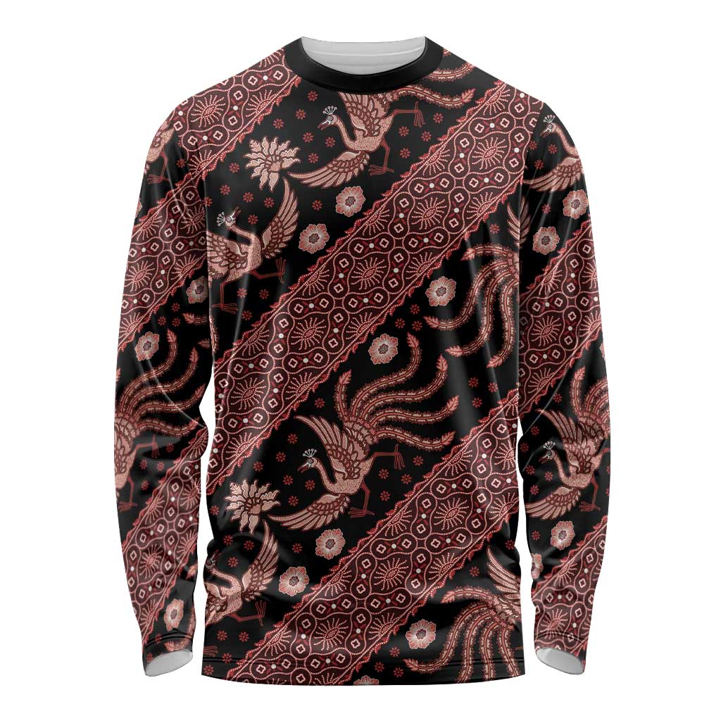 Indonesia Batik Pattern Long Sleeve Shirt Red Version - Wonder Print Shop