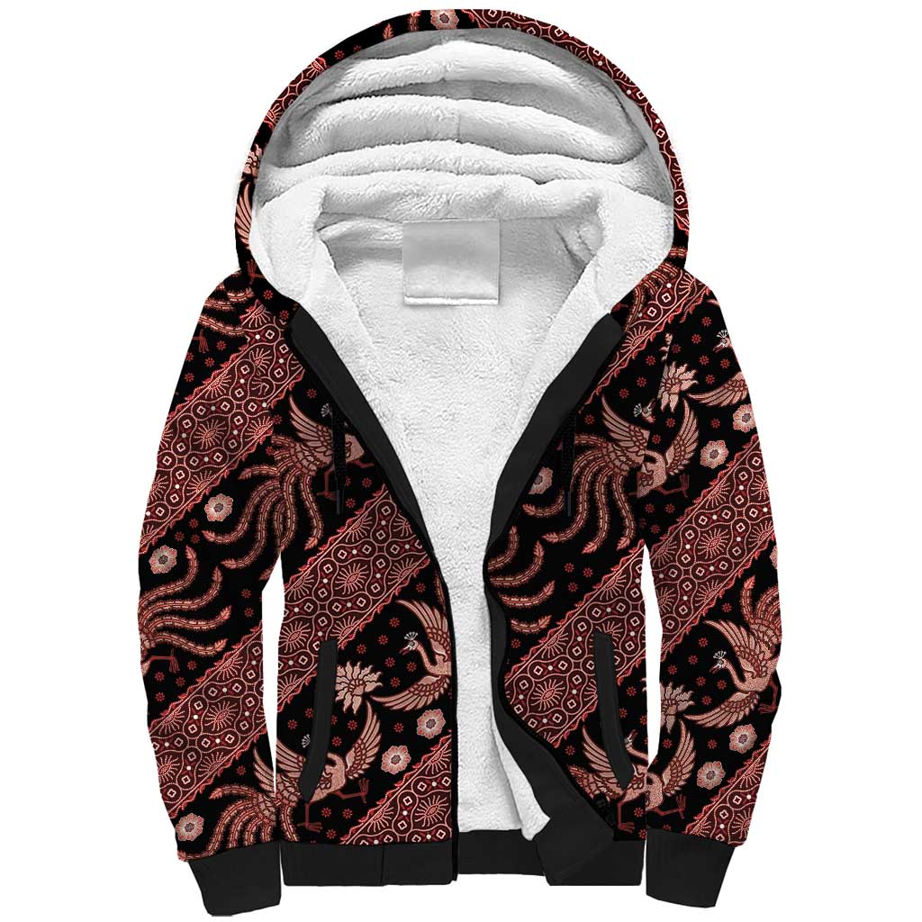 Indonesia Batik Pattern Sherpa Hoodie Red Version - Wonder Print Shop