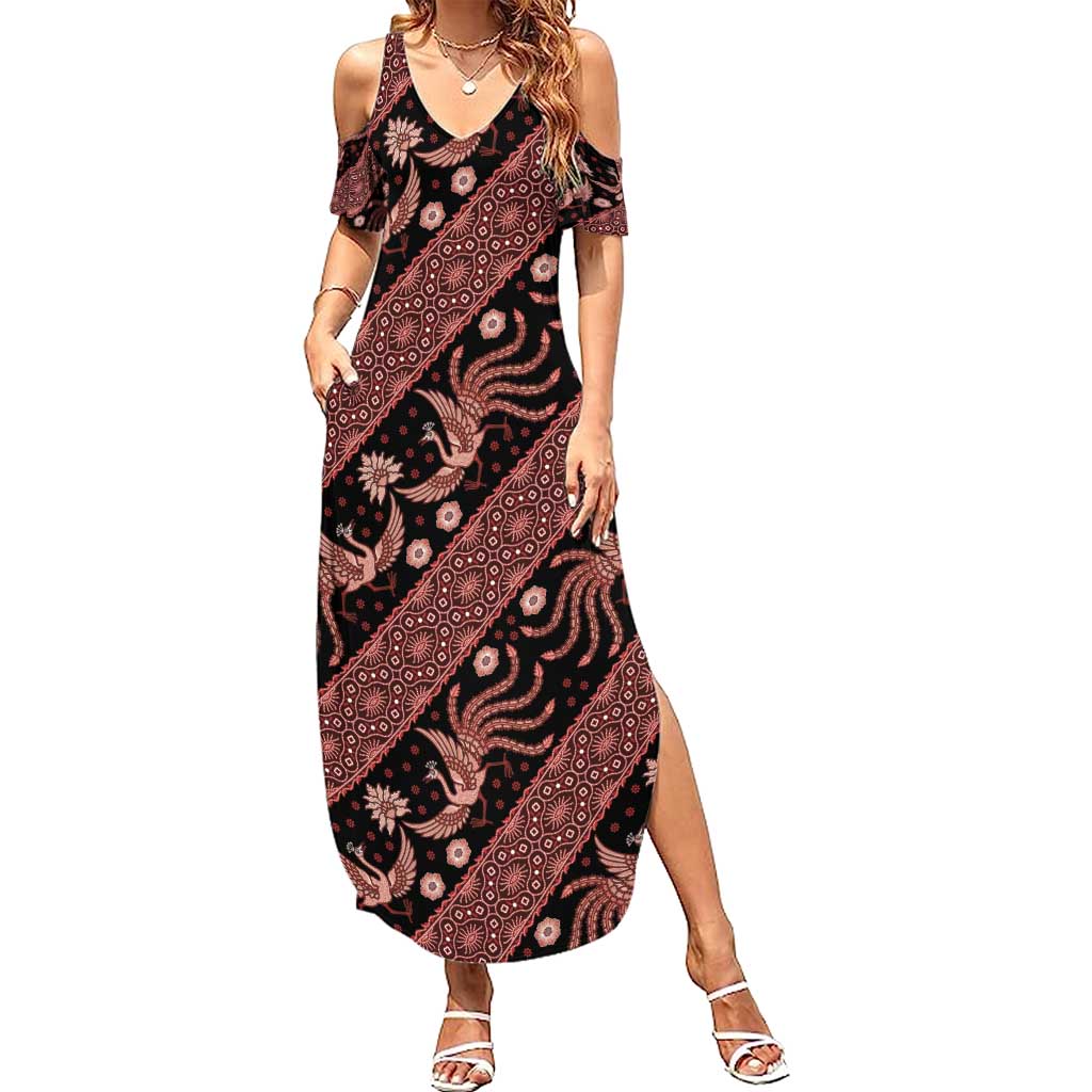 Indonesia Batik Pattern Summer Maxi Dress Red Version - Wonder Print Shop