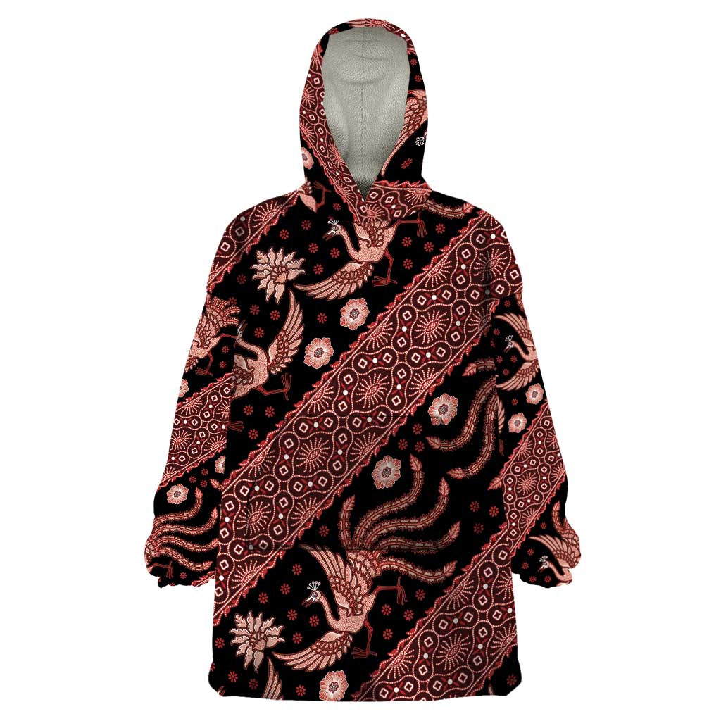 Indonesia Batik Pattern Wearable Blanket Hoodie Red Version - Wonder Print Shop