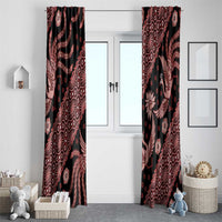 Black window curtains with red batik motifs in pair over door window