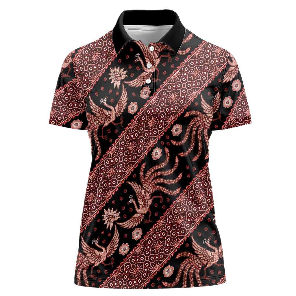 Indonesia Batik Pattern Women Polo Shirt Red Version - Wonder Print Shop