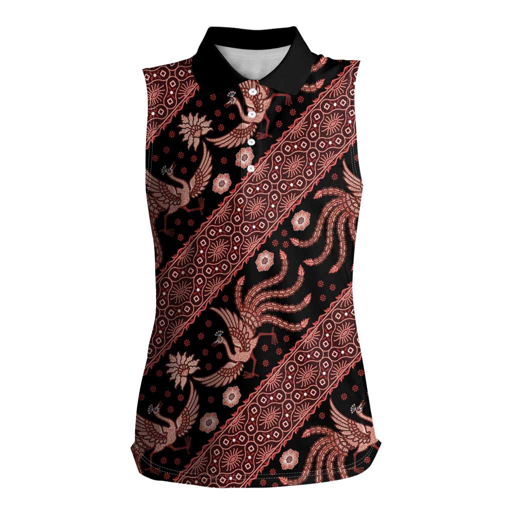 Indonesia Batik Pattern Women Sleeveless Polo Shirt Red Version - Wonder Print Shop