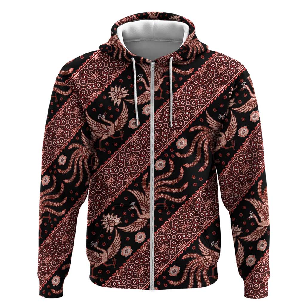 Indonesia Batik Pattern Zip Hoodie Red Version - Wonder Print Shop