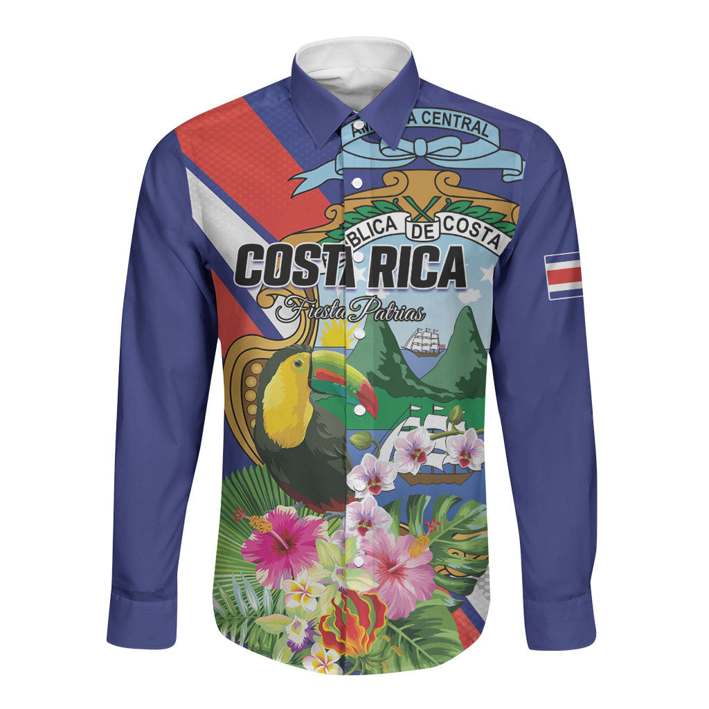 Personalized Costa Rica Rainbow Toucan Long Sleeve Button Shirt Happy Independence Day