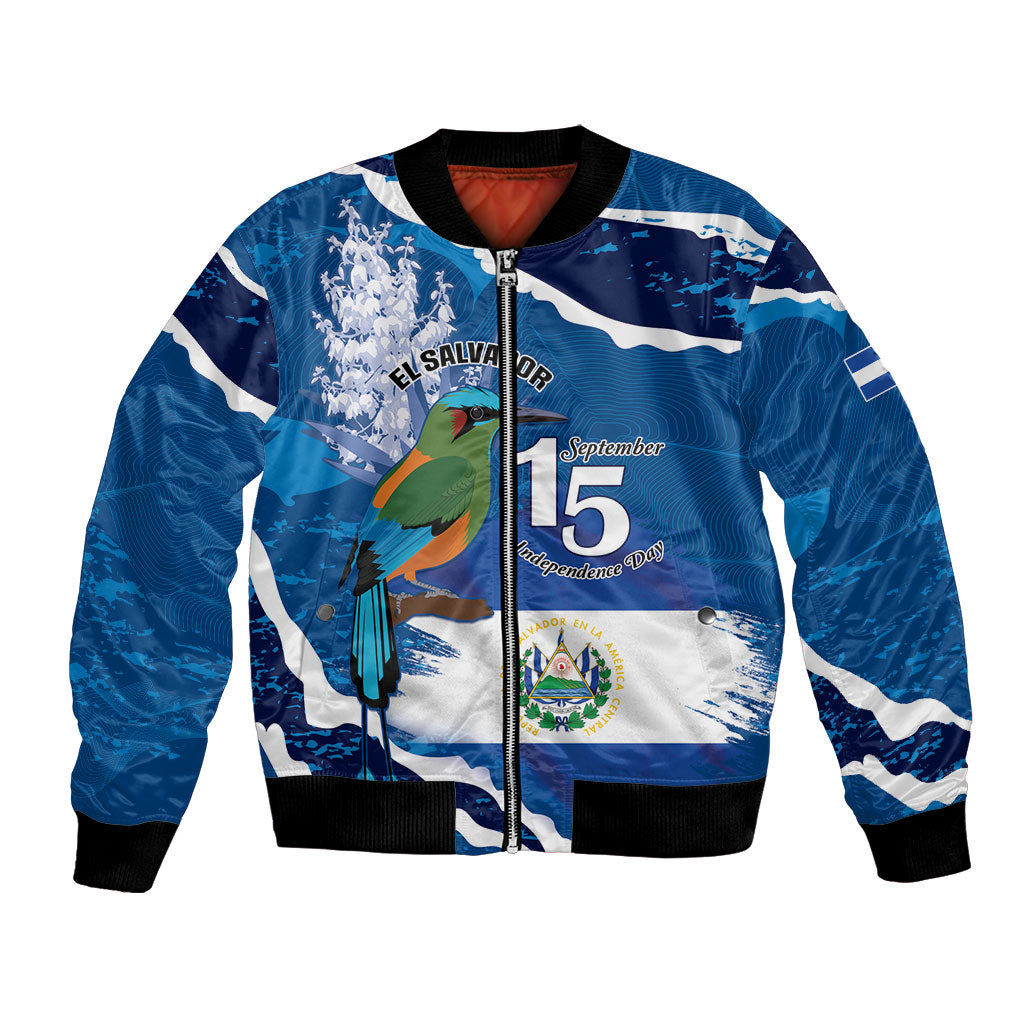 Personalized El Salvador Turquoise Browed Motmot Bomber Jacket Happy Independence Day