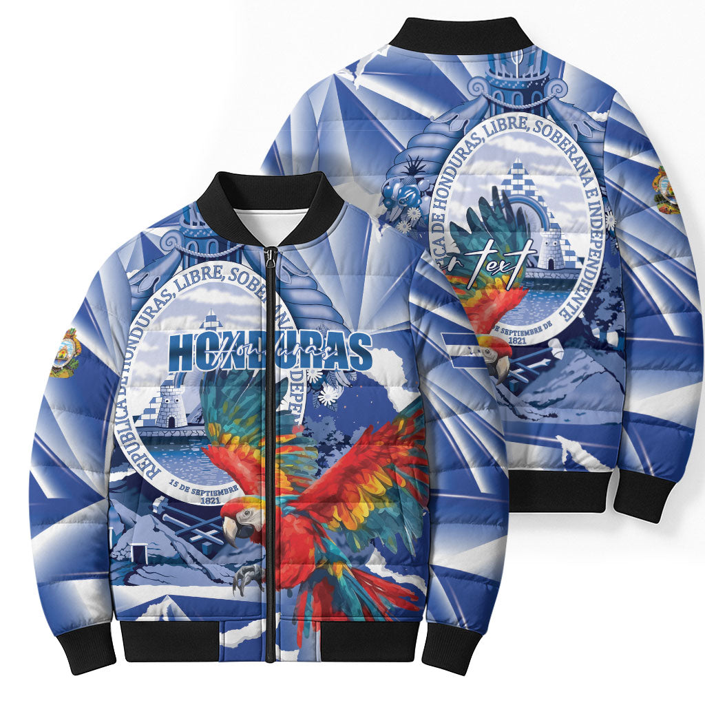 Personalized Honduras Scarlet Macaw Bomber Puffer Jacket Happy Independence Day