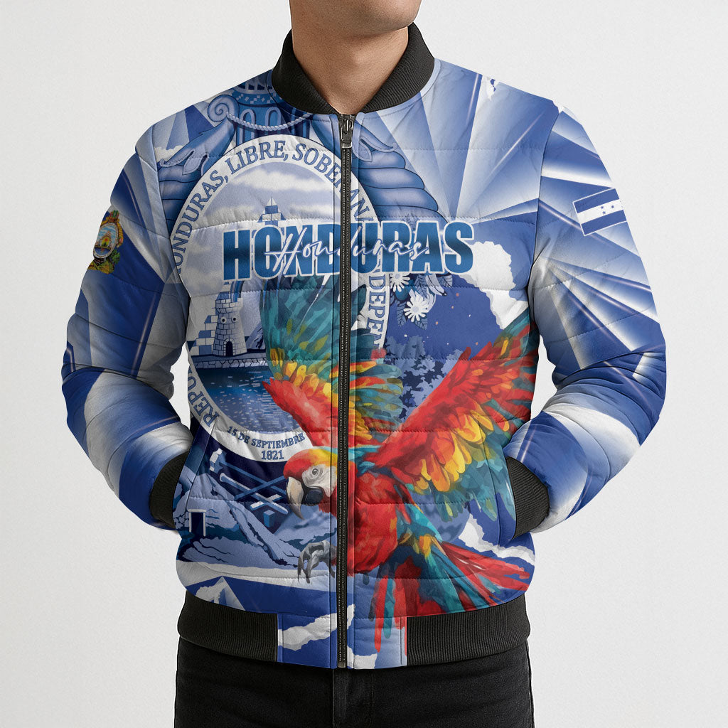 Personalized Honduras Scarlet Macaw Bomber Puffer Jacket Happy Independence Day