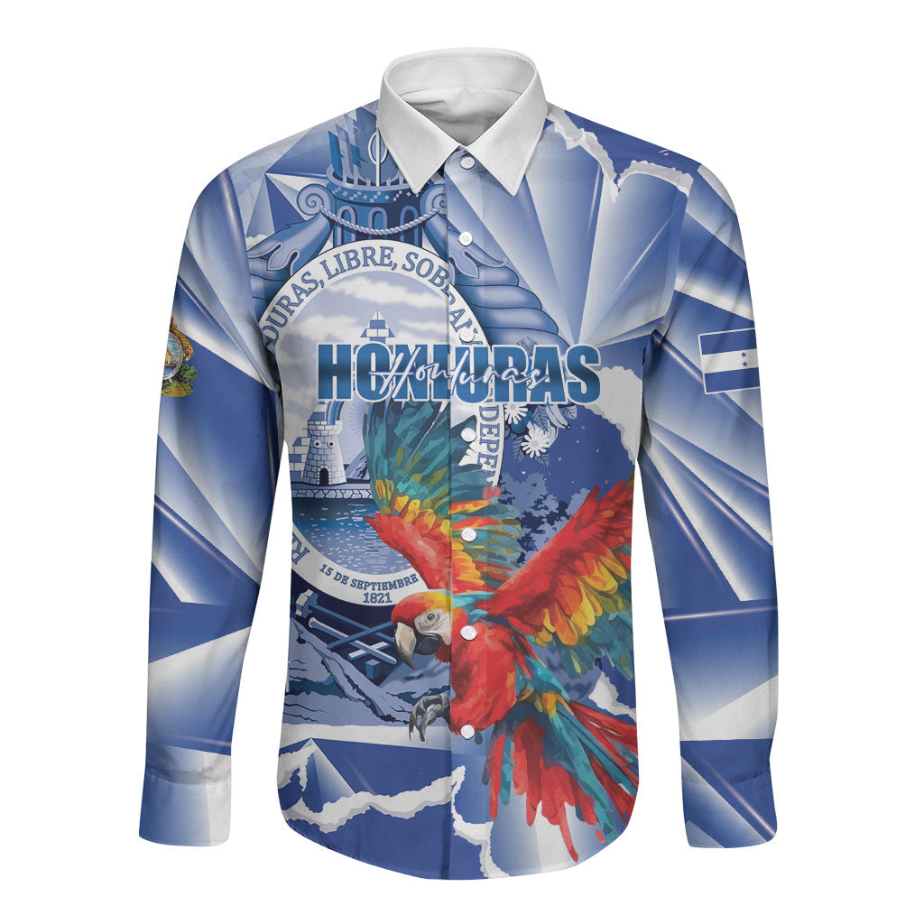Personalized Honduras Scarlet Macaw Long Sleeve Button Shirt Happy Independence Day