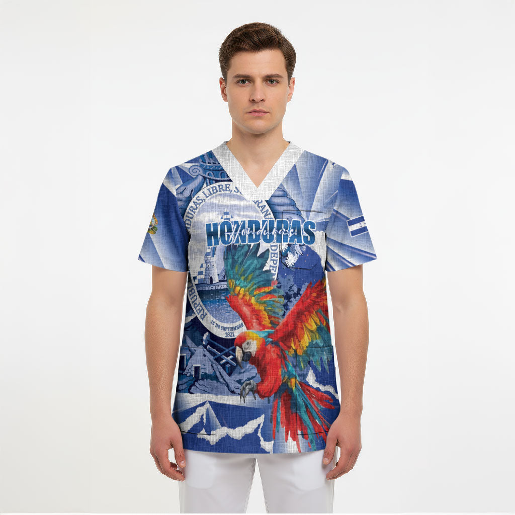 Personalized Honduras Scarlet Macaw Scrub Top Happy Independence Day
