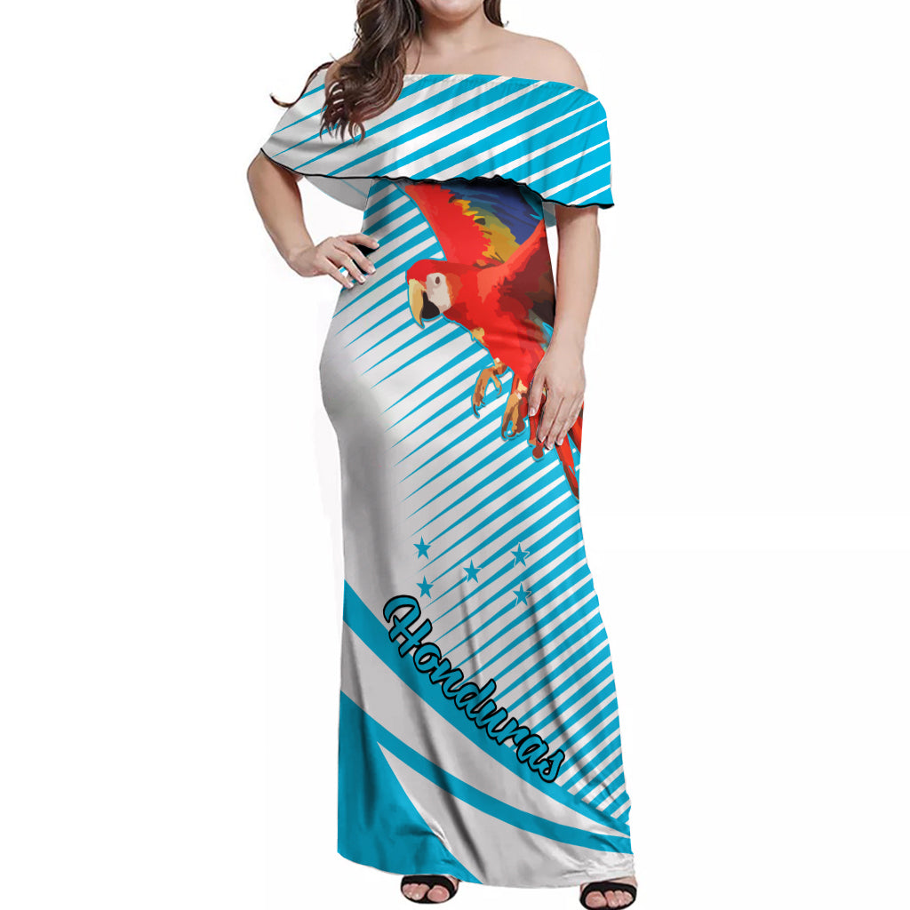 Honduras Off Shoulder Maxi Dress Coat Of Arms With Scarlet Macaw - Wonder Print Shop