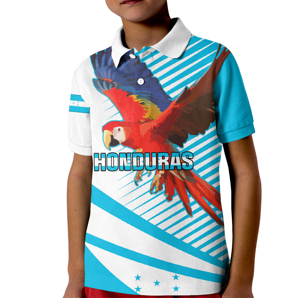 Personalised Honduras Kid Polo Shirt Coat Of Arms With Scarlet Macaw - Wonder Print Shop