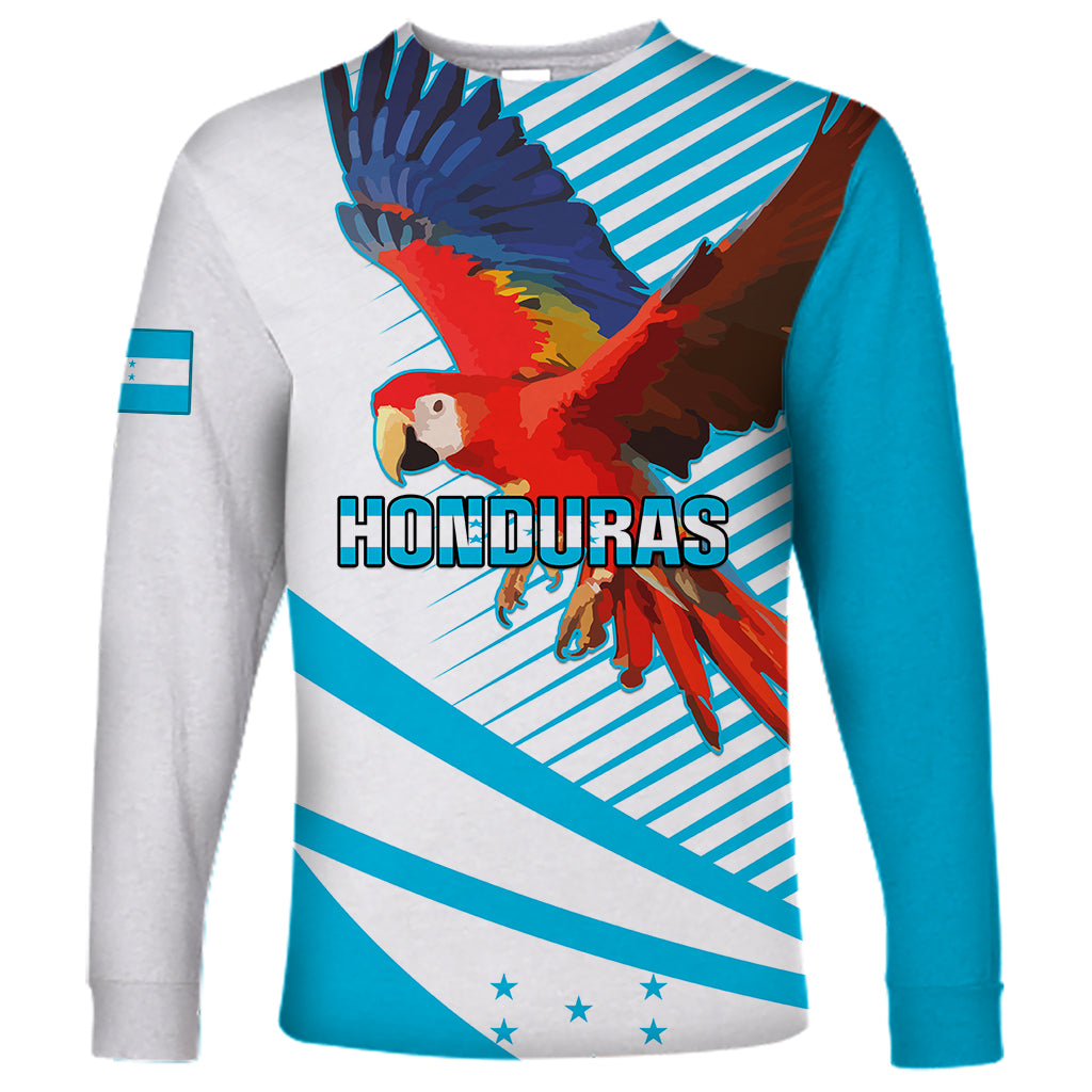 Personalised Honduras Long Sleeve Shirt Coat Of Arms With Scarlet Macaw - Wonder Print Shop