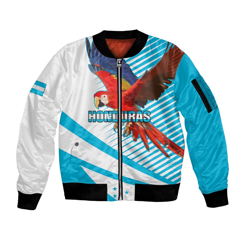 Personalised Honduras Sleeve Zip Bomber Jacket Coat Of Arms With Scarlet Macaw - Wonder Print Shop