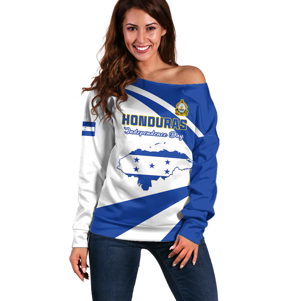 Honduras Independence Day Off Shoulder Sweater Map With Coat Of Arms - Wonder Print Shop