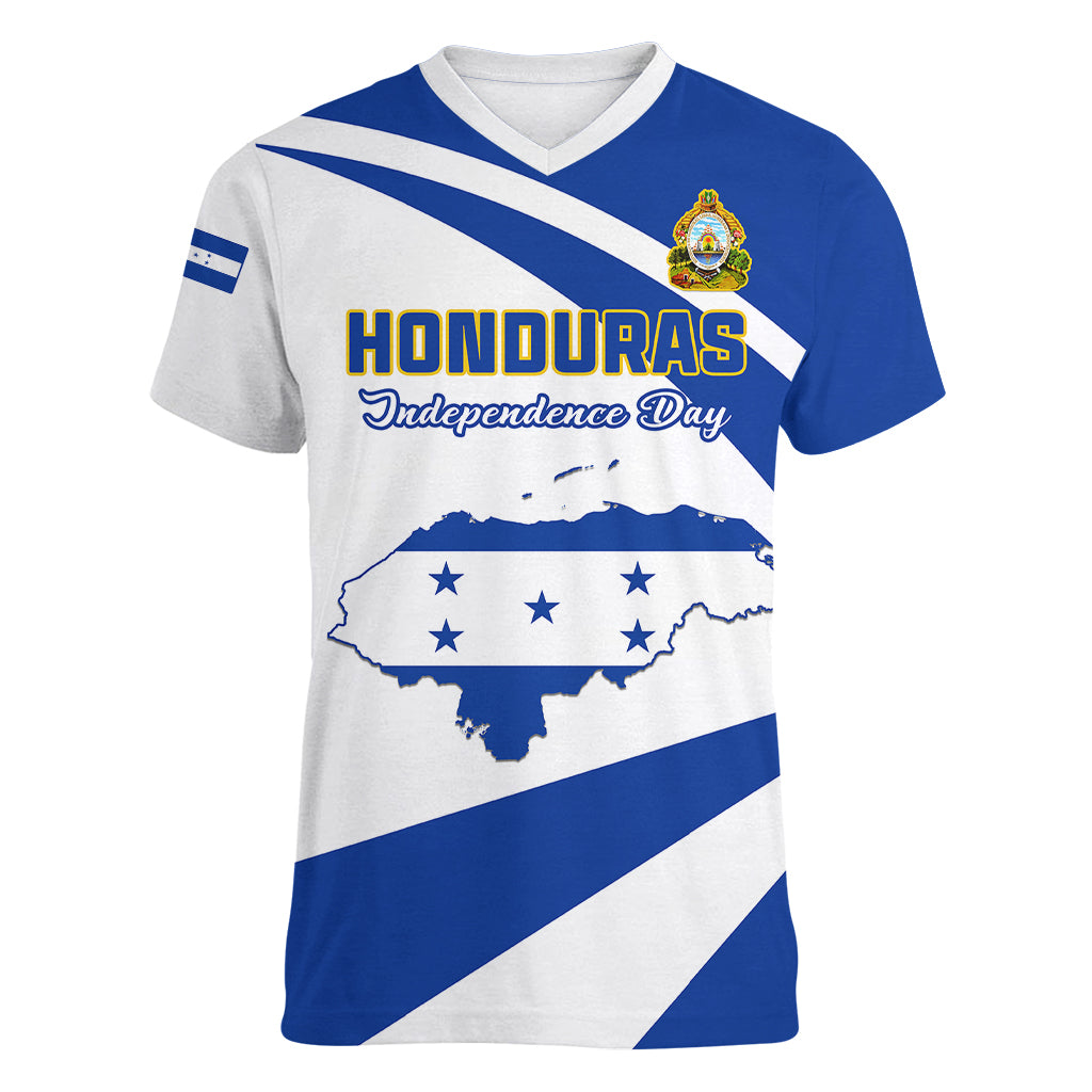 Honduras Independence Day Women V Neck T Shirt Map With Coat Of Arms - Wonder Print Shop