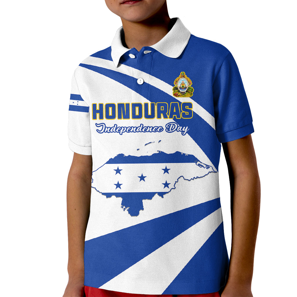 Personalised Honduras Independence Day Kid Polo Shirt Map With Coat Of Arms - Wonder Print Shop