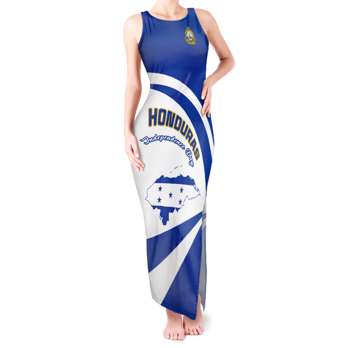 Personalised Honduras Independence Day Tank Maxi Dress Map With Coat Of Arms - Wonder Print Shop