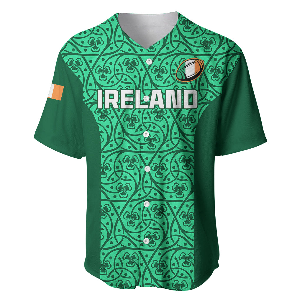 Ireland Rugby Baseball Jersey Irish Celtic Cross Mix Shamrock Pattern - Wonder Print Shop