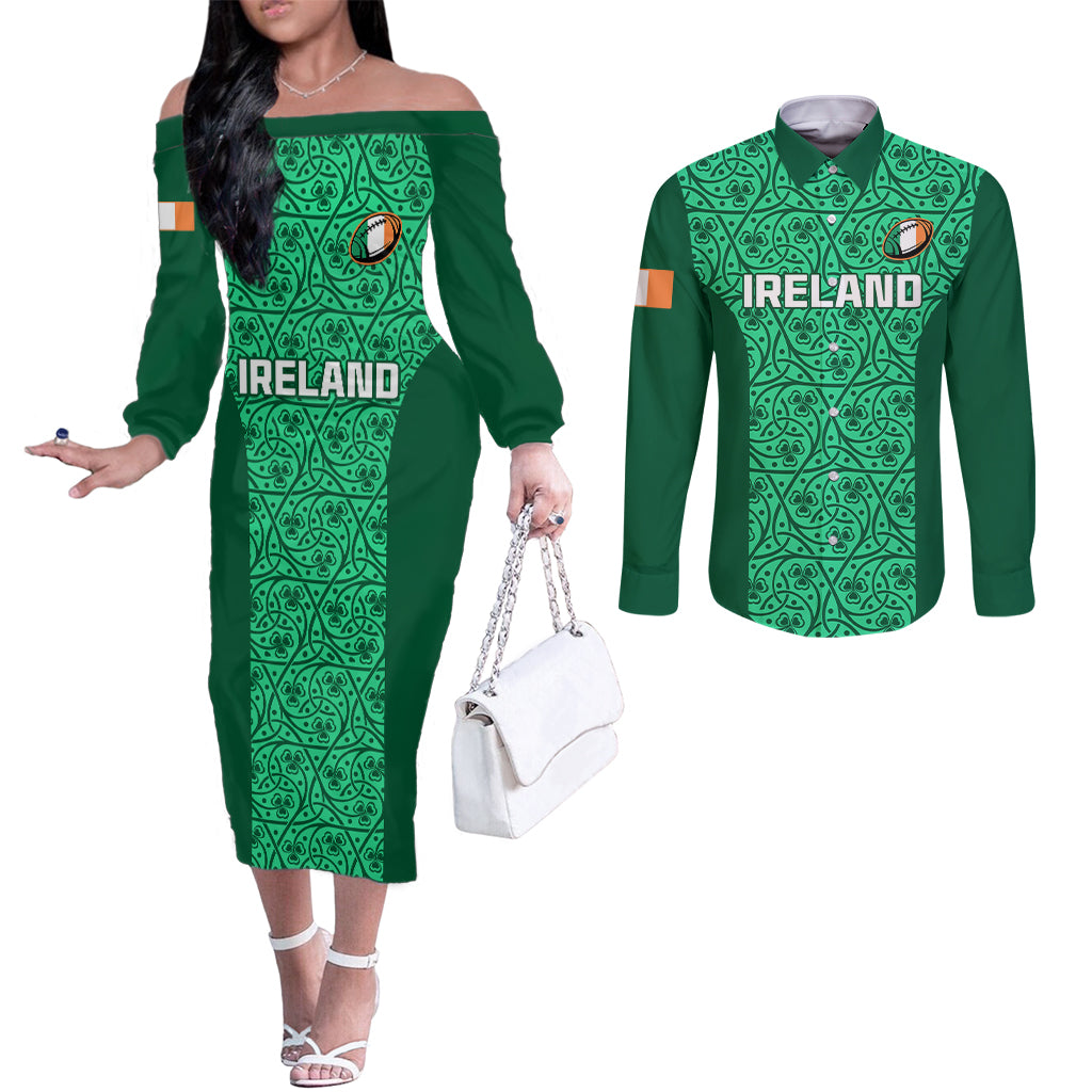 ireland-rugby-couples-matching-off-the-shoulder-long-sleeve-dress-and-long-sleeve-button-shirts-irish-celtic-cross-mix-shamrock-pattern