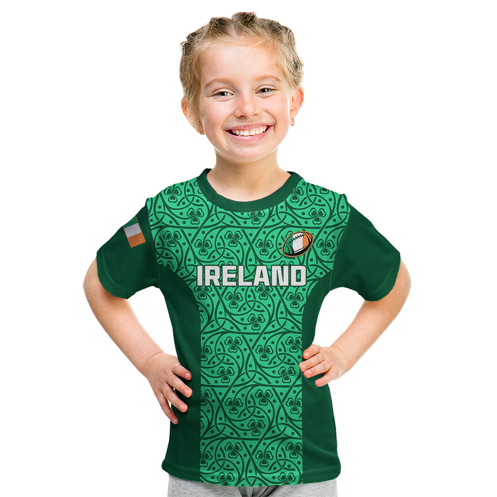 Ireland Rugby Kid T Shirt Irish Celtic Cross Mix Shamrock Pattern - Wonder Print Shop