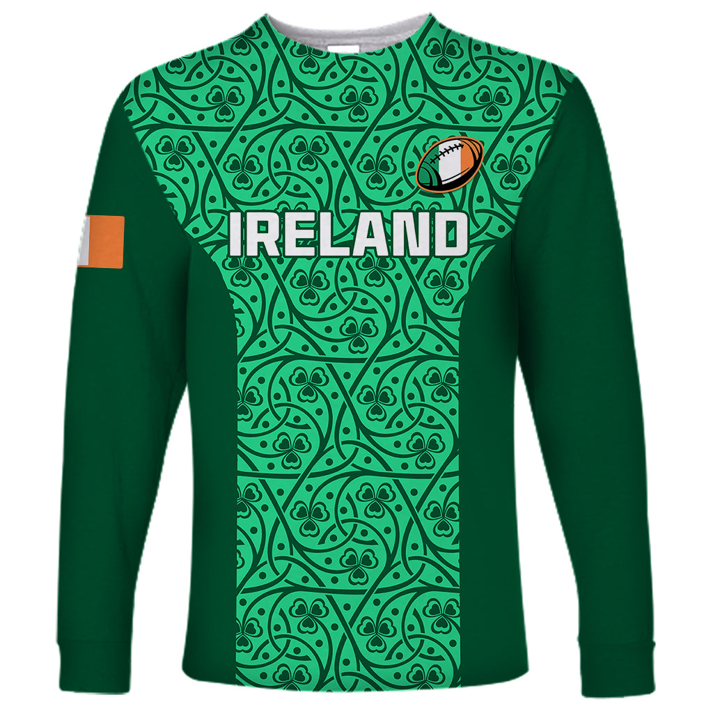 Ireland Rugby Long Sleeve Shirt Irish Celtic Cross Mix Shamrock Pattern - Wonder Print Shop