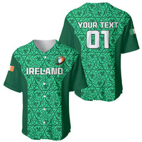 Two green rugby baseball jerseys: one front with IRELAND, one back with YOUR TEXT and UT.