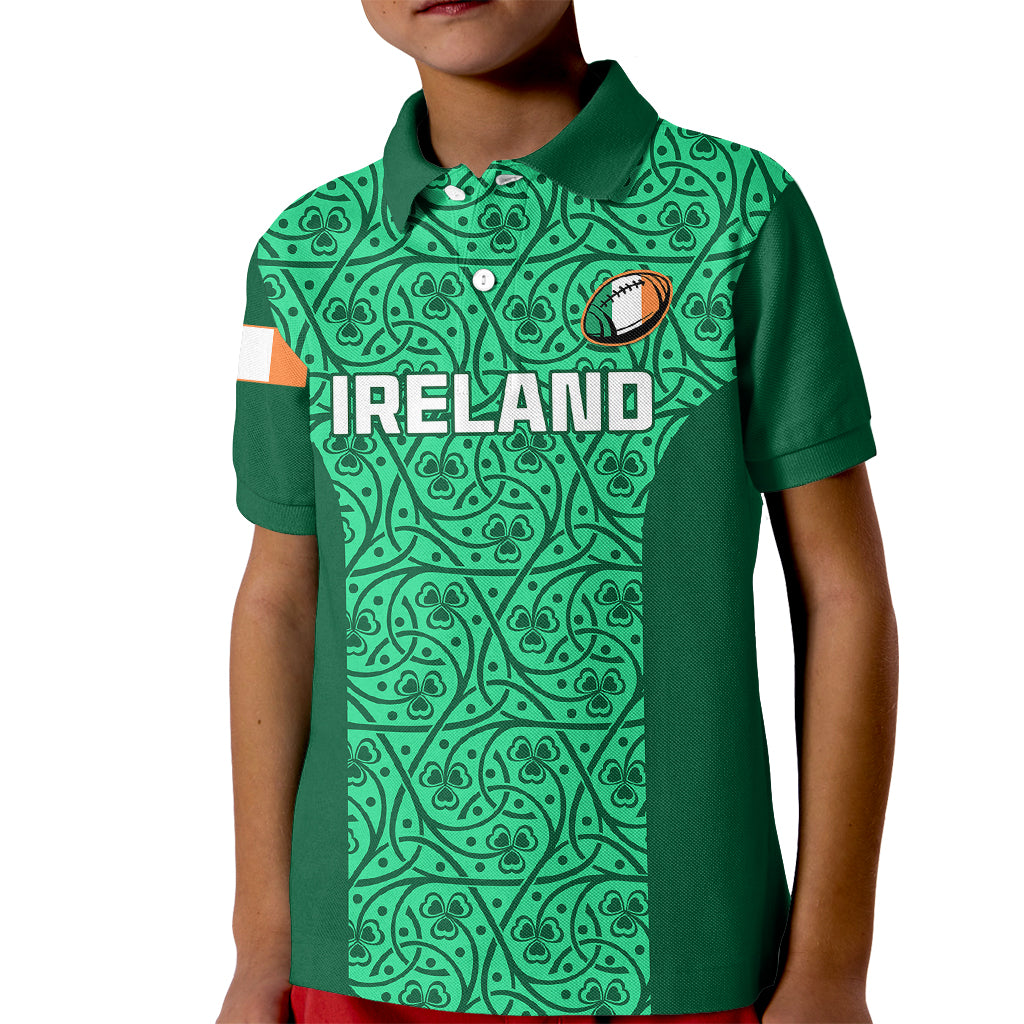 Custom Ireland Rugby Kid Polo Shirt Irish Celtic Cross Mix Shamrock Pattern - Wonder Print Shop