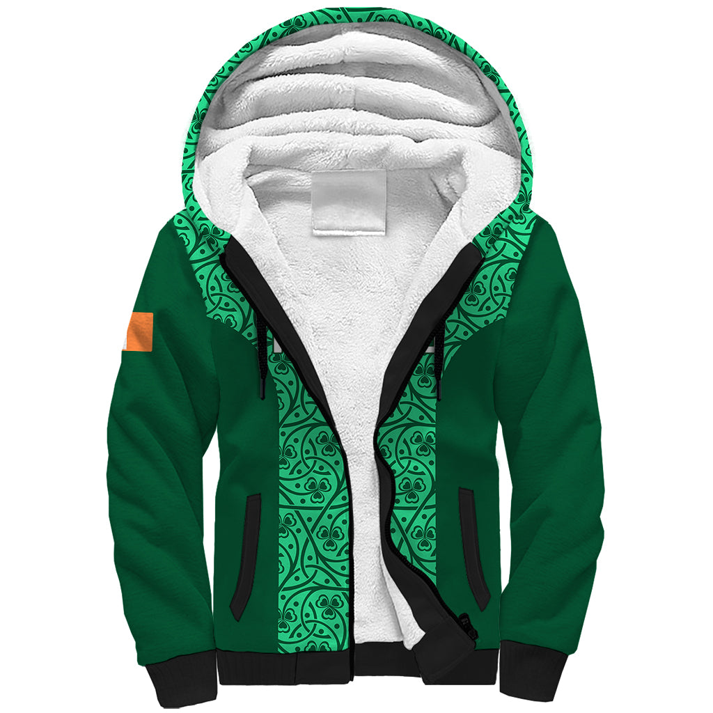 Custom Ireland Rugby Sherpa Hoodie Irish Celtic Cross Mix Shamrock Pattern - Wonder Print Shop