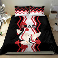 Black duvet cover with dove and roses design and two red zigzag pillow shams