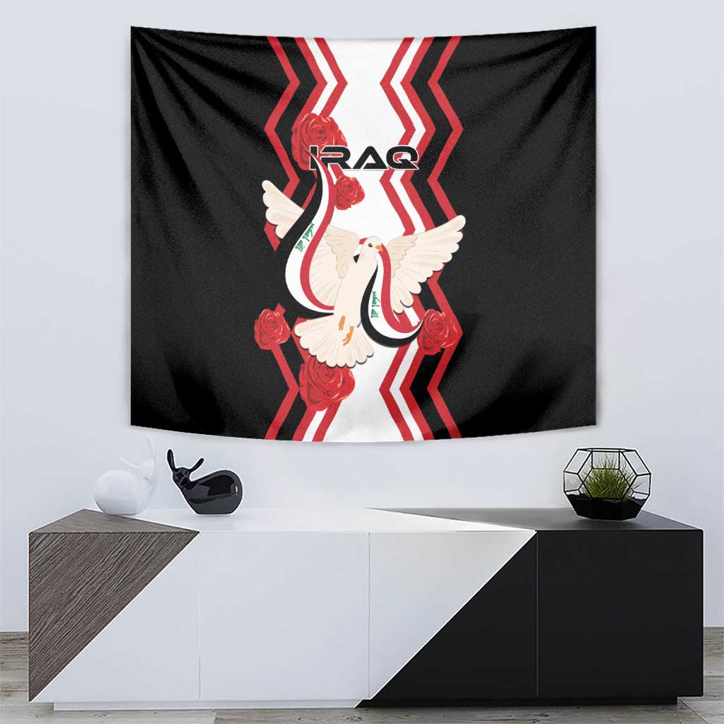 Black Iraq Independence Day tapestry with dove carrying flag and red chevrons