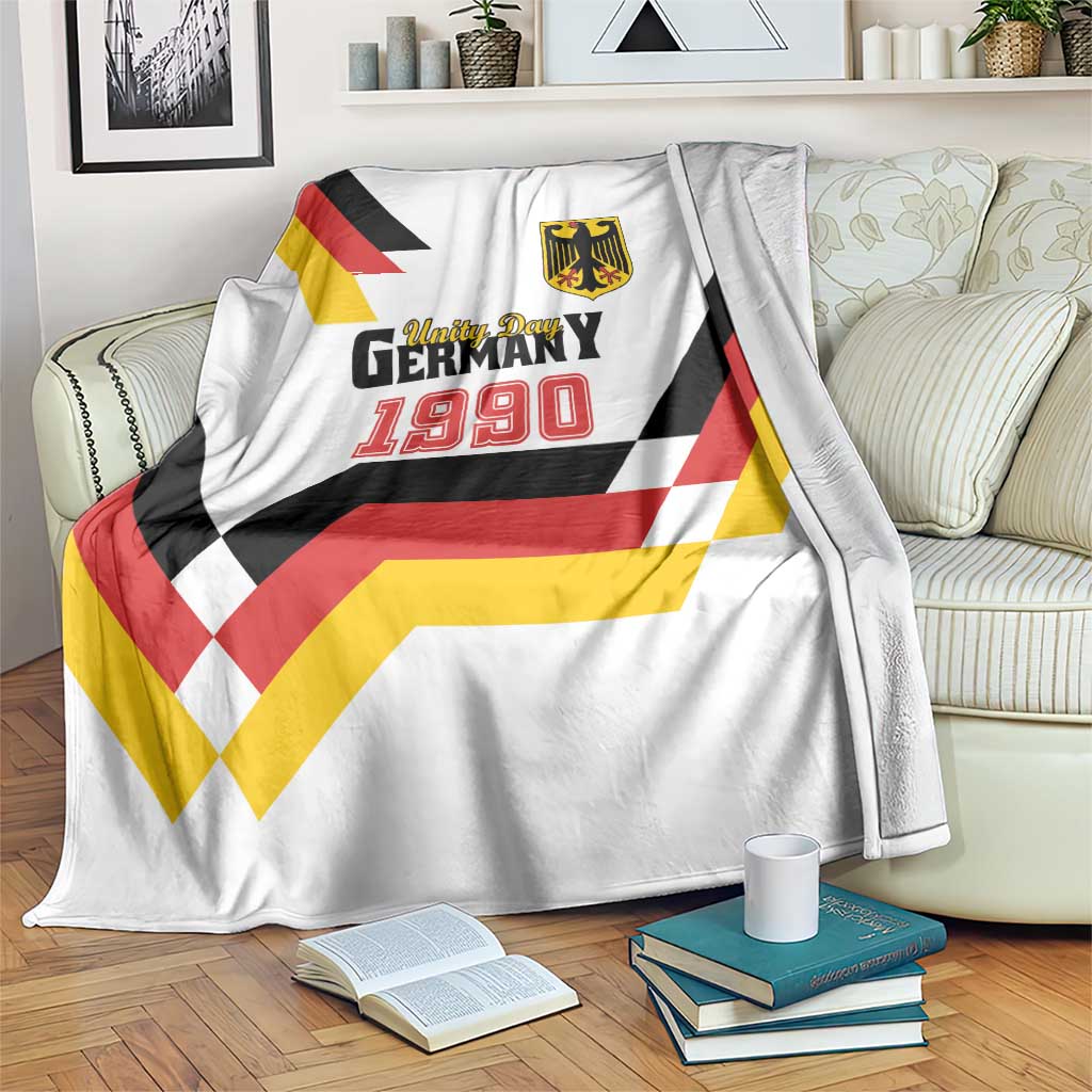White Germany Unity Day 1990 throw blanket with bold shield and ribbon design
