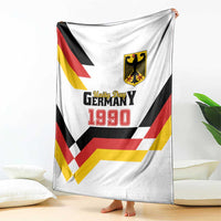 White Germany Unity Day 1990 blanket draped showing crest and “Germany 1990”