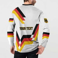 White long-sleeve button sweatshirt with back Unity Day Germany 1990 graphic and emblem