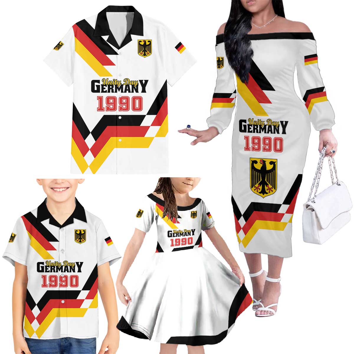 Personalized Germany Unity Day 1990 Edition Family Matching Off The Shoulder Long Sleeve Dress and Hawaiian Shirt Unique Style - Wonder Print Shop