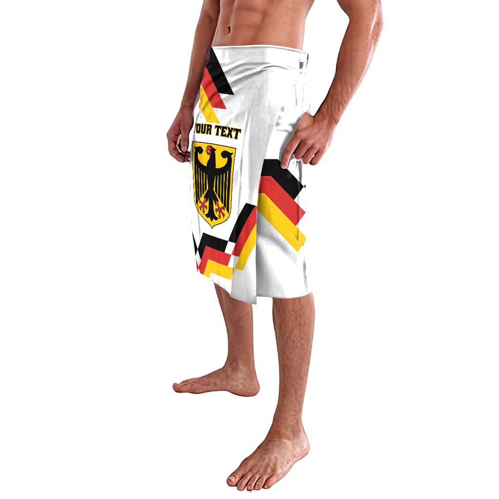 White lavalava-style sarong featuring Germany flag chevrons and eagle graphic with "Your Text"
