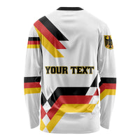 White long-sleeve shirt with Germany flag stripes, crest, and YOUR TEXT back print